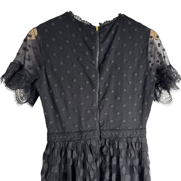 Saloni Andie Black Polka Dot Mesh Short Sleeve Cocktail Midi Dress Size 6 - Picture 12 of 15